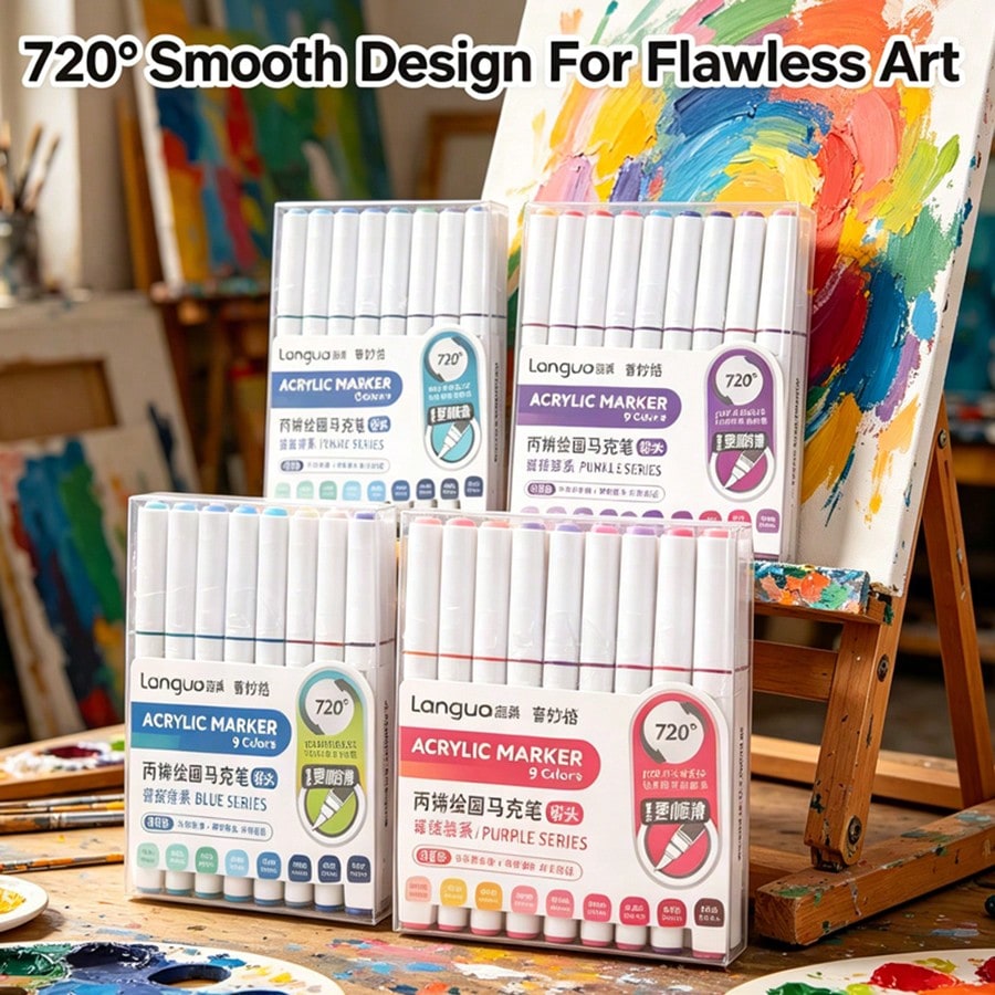 Languo 288/240/192/96/9 Colors/Set Acrylic Paint Art Markers, Paint Markers, Drawing Graffiti Markers, Large Ink Capacity, Felt Tip Pen Stationery Set, Soft Tip 1-5mm Thickness Adjustable, Art Paintin