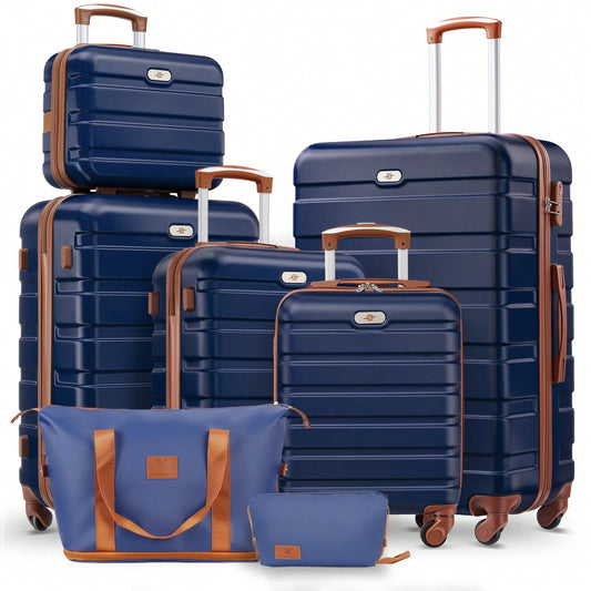 Large Capacity ABS Hardside Luggage Set, 16/20/24/28 Inch Spinner Suitcases + 2 Travel Bags + 1 Cosmetic Case, 7-Piece Set For Holiday Travel