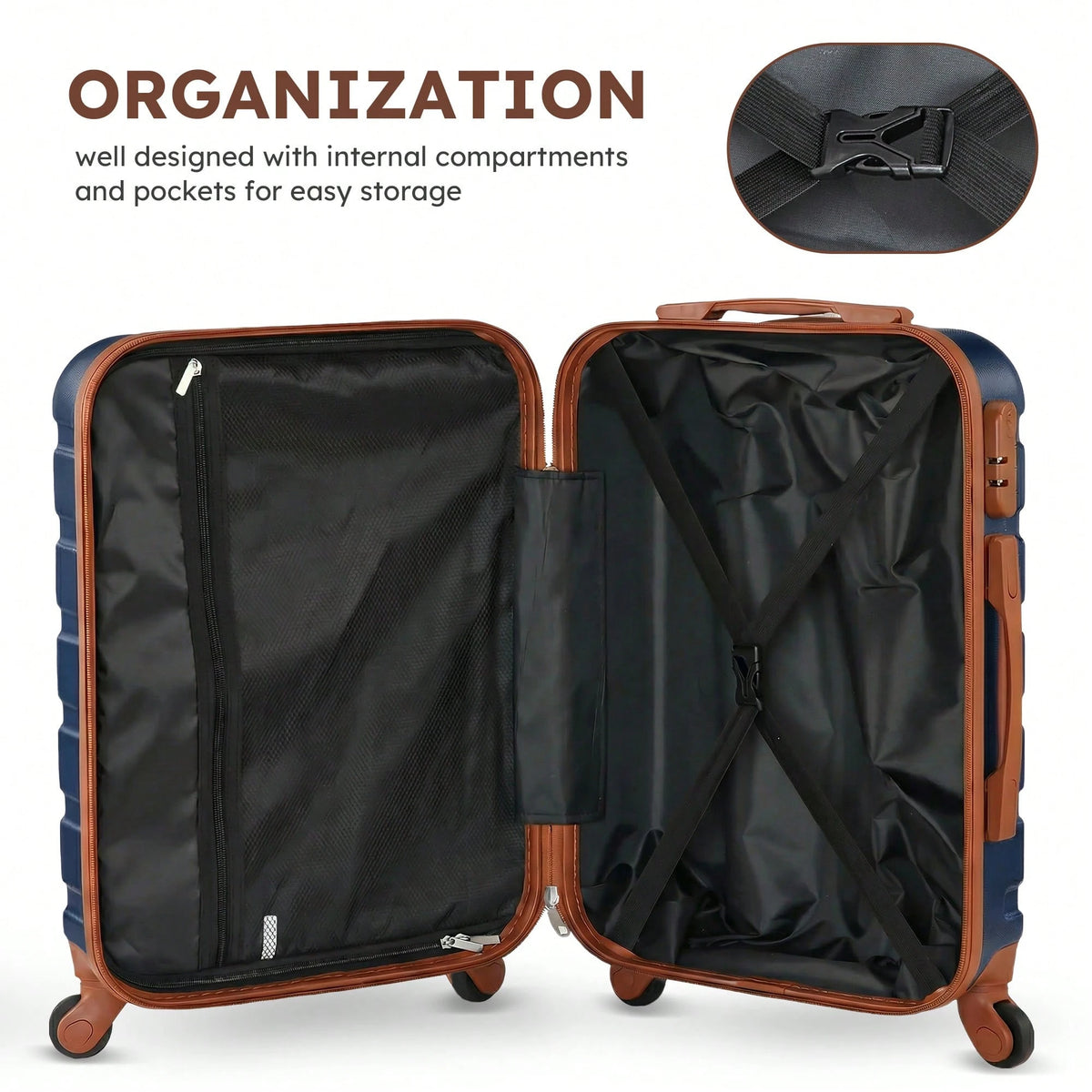 Large Capacity ABS Hardside Luggage Set, 16/20/24/28 Inch Spinner Suitcases + 2 Travel Bags + 1 Cosmetic Case, 7-Piece Set For Holiday Travel