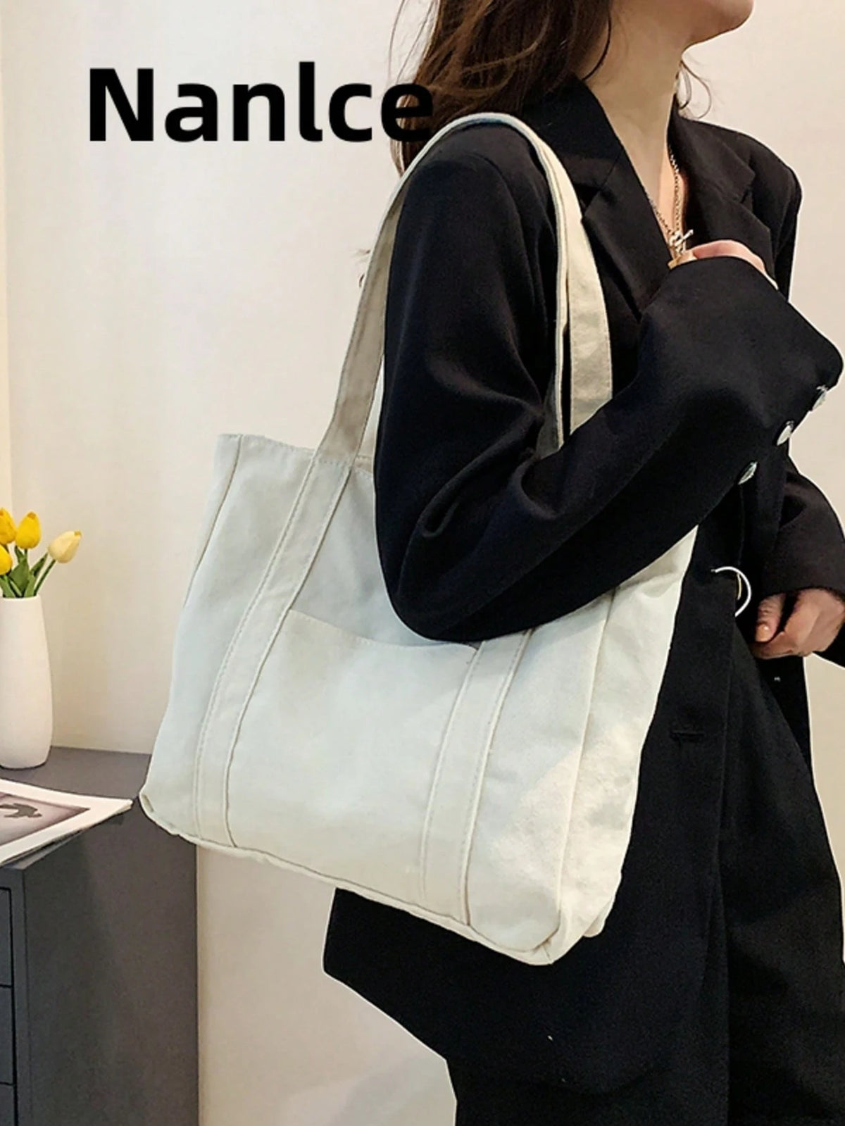 Large Capacity Canvas College Style Casual Tote Bag, Multipurpose Shoulder Bag, Upgraded Canvas Bag,Business Professional Women