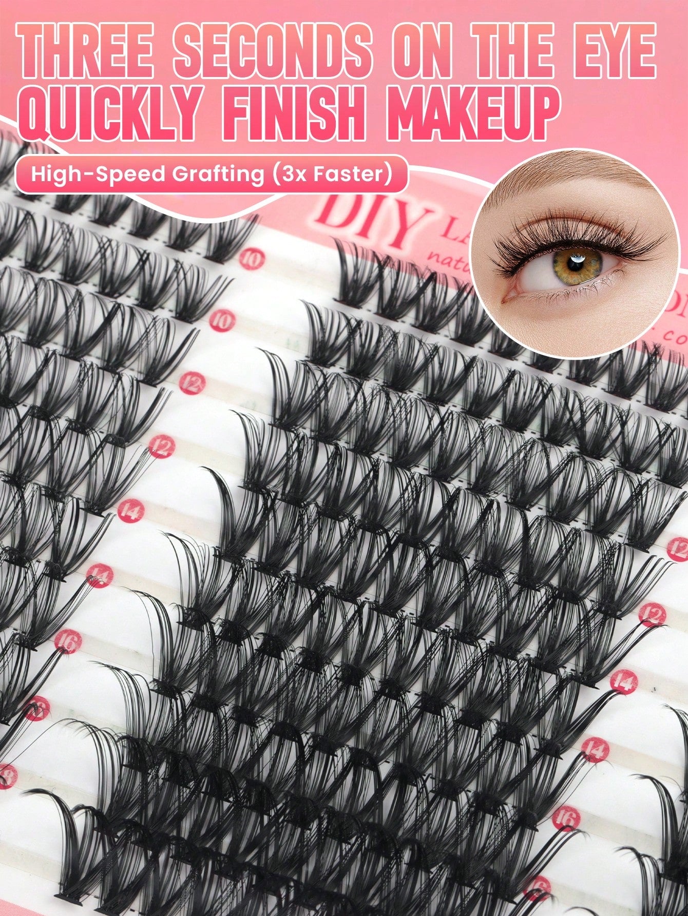 Large Capacity Mixed Length Cluster Eyelashes DIY Self Grafting Lash Extensions D Curl Fluffy Volume Individual Lashes 8-16mm Soft Natural Thick Segmented False Eyelashes Daily Makeup