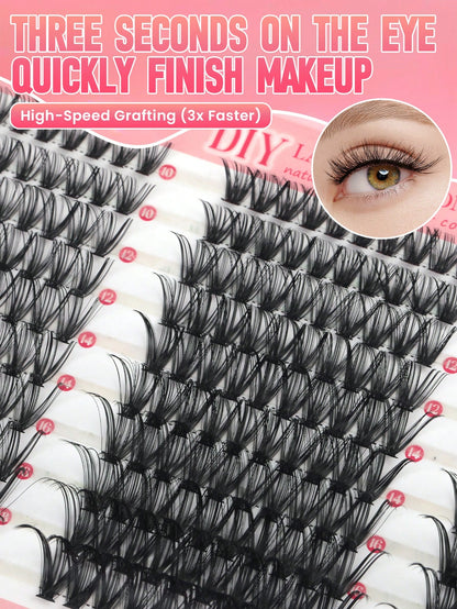 Large Capacity Mixed Length Cluster Eyelashes DIY Self Grafting Lash Extensions D Curl Fluffy Volume Individual Lashes 8-16mm Soft Natural Thick Segmented False Eyelashes Daily Makeup