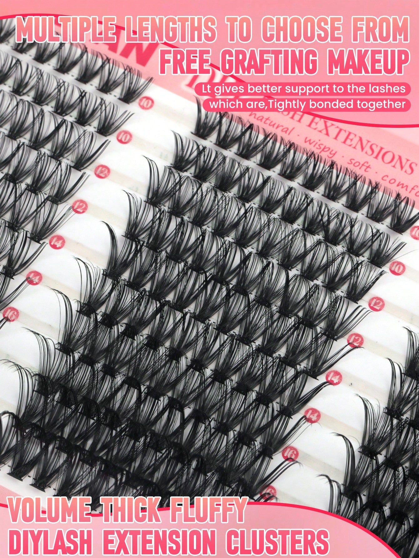 Large Capacity Mixed Length Cluster Eyelashes DIY Self Grafting Lash Extensions D Curl Fluffy Volume Individual Lashes 8-16mm Soft Natural Thick Segmented False Eyelashes Daily Makeup
