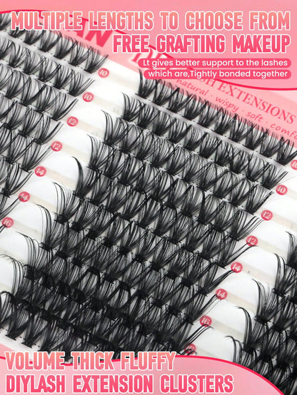 Large Capacity Mixed Length Cluster Eyelashes DIY Self Grafting Lash Extensions D Curl Fluffy Volume Individual Lashes 8-16mm Soft Natural Thick Segmented False Eyelashes Daily Makeup