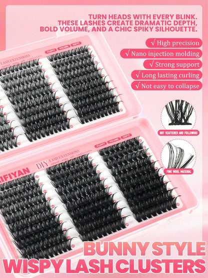 Large Capacity Mixed Length Cluster Eyelashes DIY Self Grafting Lash Extensions D Curl Fluffy Volume Individual Lashes 8-16mm Soft Natural Thick Segmented False Eyelashes Daily Makeup
