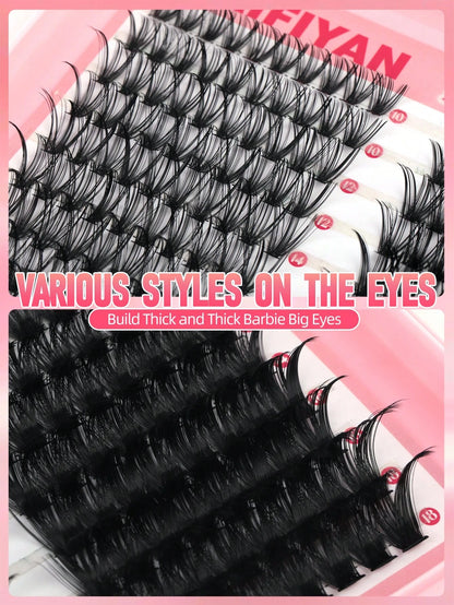 Large Capacity Mixed Length Cluster Eyelashes DIY Self Grafting Lash Extensions D Curl Fluffy Volume Individual Lashes 8-16mm Soft Natural Thick Segmented False Eyelashes Daily Makeup