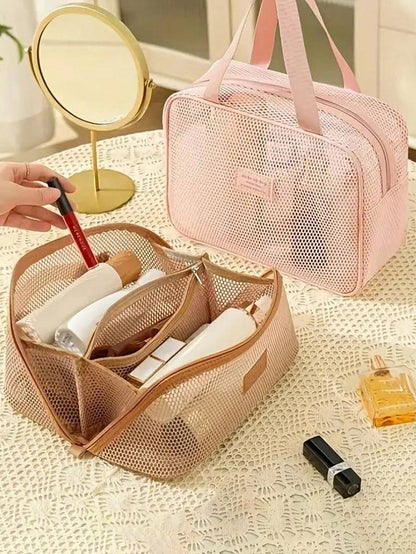 Large Capacity Nylon Mesh Cosmetic Bag, Breathable Multi-Layer Makeup Organizer Pouch, Lightweight Toiletry Bag, Fashion Travel Wash Bag With Compartments, Suitable For Toiletries And Makeup Tools, Fo