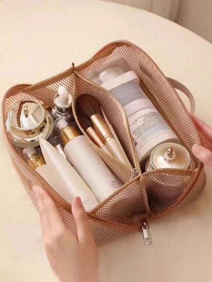 Large Capacity Nylon Mesh Cosmetic Bag, Breathable Multi-Layer Makeup Organizer Pouch, Lightweight Toiletry Bag, Fashion Travel Wash Bag With Compartments, Suitable For Toiletries And Makeup Tools, Fo