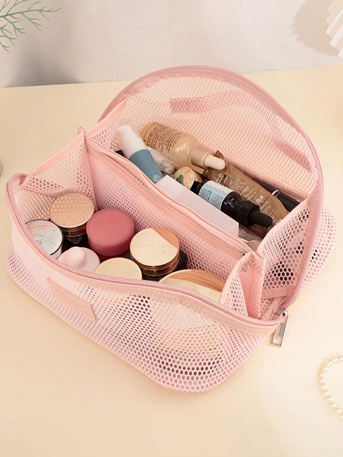 Large Capacity Nylon Mesh Cosmetic Bag, Breathable Multi-Layer Makeup Organizer Pouch, Lightweight Toiletry Bag, Fashion Travel Wash Bag With Compartments, Suitable For Toiletries And Makeup Tools, Fo
