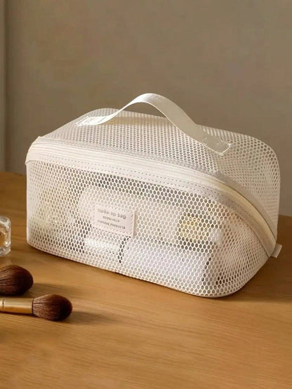 Large Capacity Nylon Mesh Cosmetic Bag, Breathable Multi-Layer Makeup Organizer Pouch, Lightweight Toiletry Bag, Fashion Travel Wash Bag With Compartments, Suitable For Toiletries And Makeup Tools, Fo