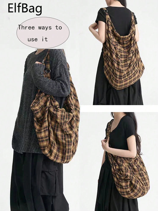 Large Capacity Plaid Pattern Shoulder Bag, Women's Crossbody Bag, Casual Multipurpose Tote Bag, Suitable For Work, Study, Travel