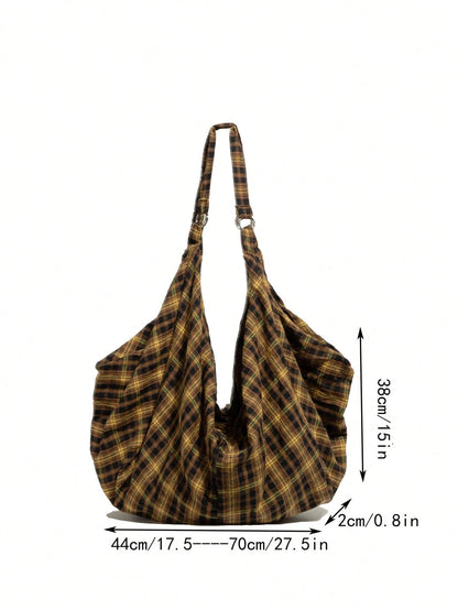 Large Capacity Plaid Pattern Shoulder Bag, Women's Crossbody Bag, Casual Multipurpose Tote Bag, Suitable For Work, Study, Travel