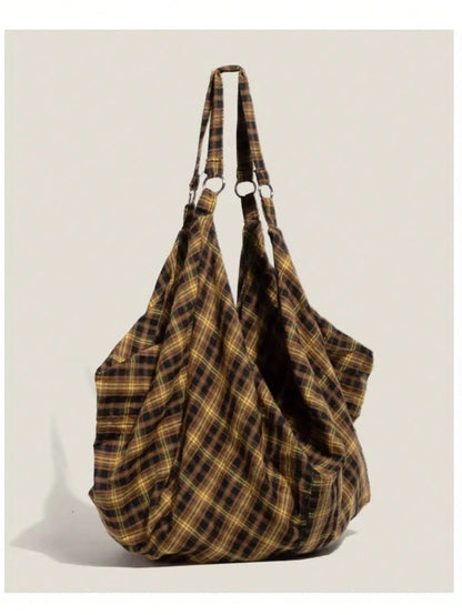 Large Capacity Plaid Pattern Shoulder Bag, Women's Crossbody Bag, Casual Multipurpose Tote Bag, Suitable For Work, Study, Travel