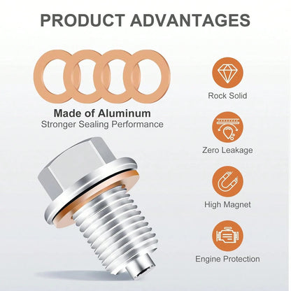 LBOKLING M14x1.5 Oil Drain Plug, Magnetic Stainless Steel Oil Pan Drain Nut Bolt With 5PCS Copper Crush Washer, Universal Leak-Proof Replacement,Fits Most Cars,Motorcycles,Boats
