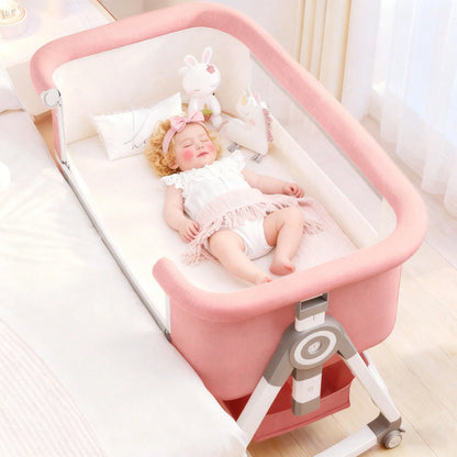 Lcchabls 4 In 1 Baby Bassinet & Bedside Sleeper With Rocking Mode, Portable Crib For Newborn With Wheels& Basket, 6 Height Adjustable Of Foldable Bedside Crib