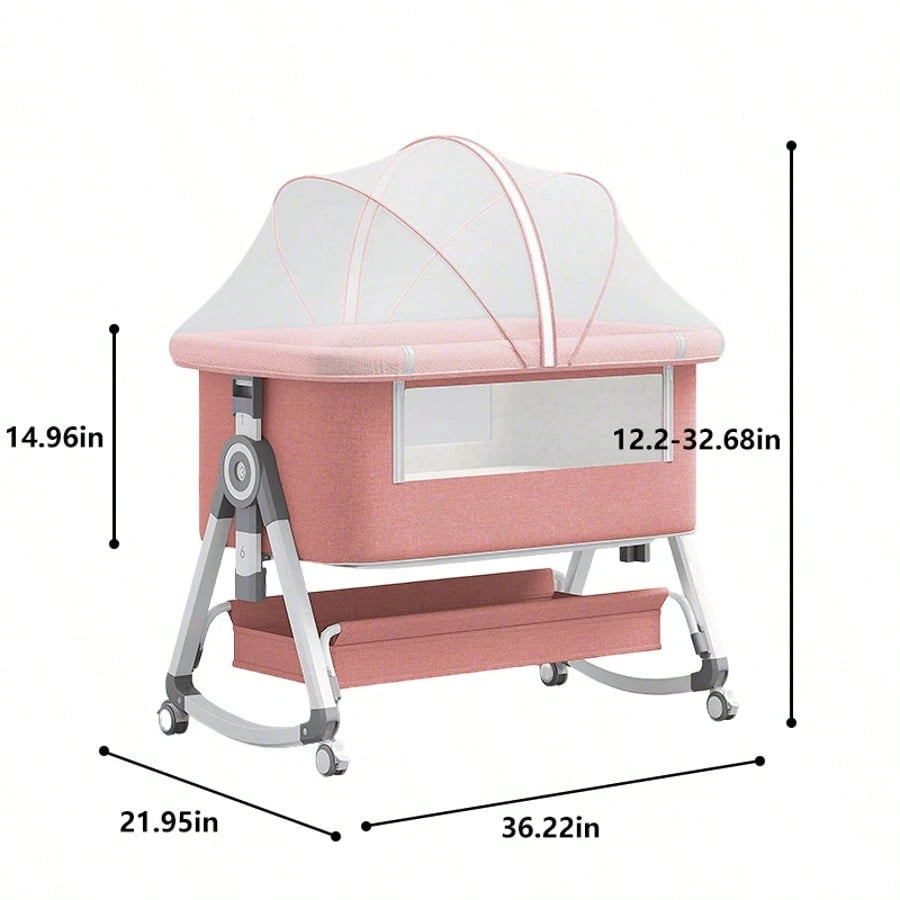 Lcchabls 4 In 1 Baby Bassinet & Bedside Sleeper With Rocking Mode, Portable Crib For Newborn With Wheels& Basket, 6 Height Adjustable Of Foldable Bedside Crib
