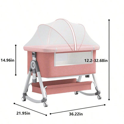 Lcchabls 4 In 1 Baby Bassinet & Bedside Sleeper With Rocking Mode, Portable Crib For Newborn With Wheels& Basket, 6 Height Adjustable Of Foldable Bedside Crib