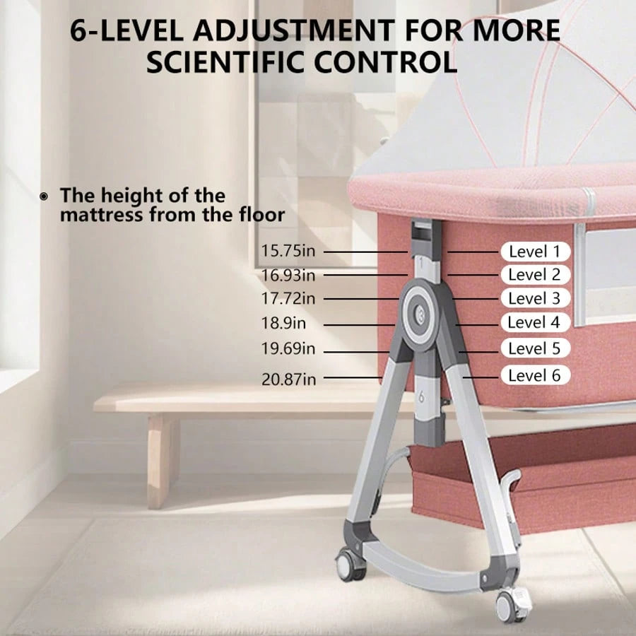 Lcchabls 4 In 1 Baby Bassinet & Bedside Sleeper With Rocking Mode, Portable Crib For Newborn With Wheels& Basket, 6 Height Adjustable Of Foldable Bedside Crib