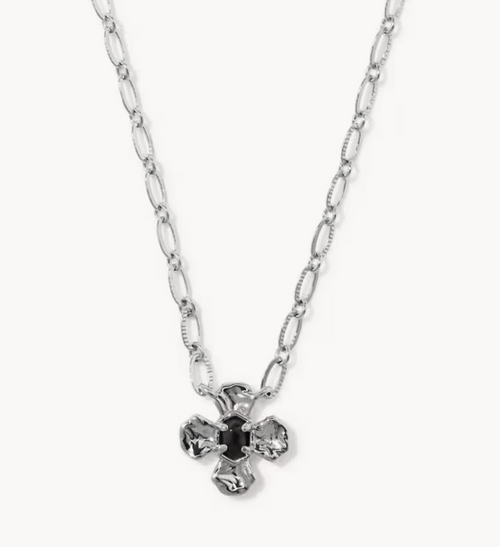 Leanne Short Pendant Necklace Silver Black Granite