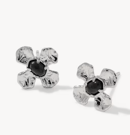 Leanne Stud Earrings Silver Black Granite