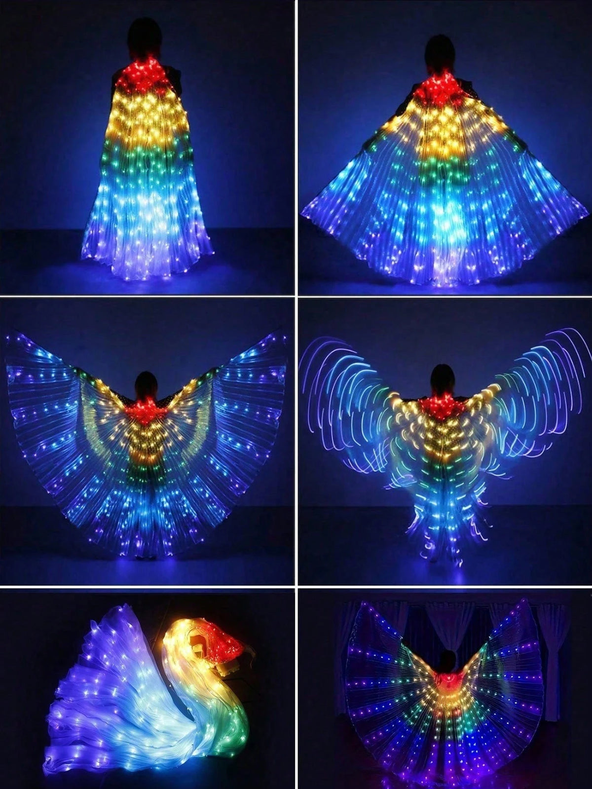 LED Colorful Glowing Wings Costume Set, Includes Wand And Cape, Festival Gift, Stage Decor, Holiday Decor, Room Decor, Home Decor, Theme Party Decor, Christmas And Valentine's Day Decor