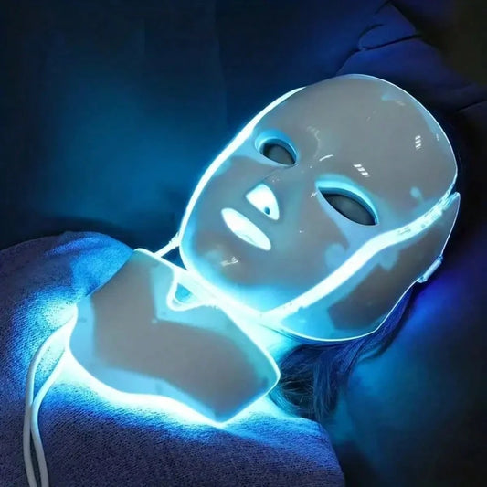 [LED Facial Mask Beauty Device] Seven-Color LED Facial Mask Beauty Device- Household Plug-In Facial Care Instrument For Face And Neck- Convenient Home Skincare
