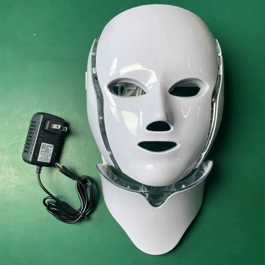 [LED Facial Mask Beauty Device] Seven-Color LED Facial Mask Beauty Device- Household Plug-In Facial Care Instrument For Face And Neck- Convenient Home Skincare