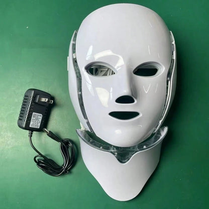 [LED Facial Mask Beauty Device] Seven-Color LED Facial Mask Beauty Device- Household Plug-In Facial Care Instrument For Face And Neck- Convenient Home Skincare