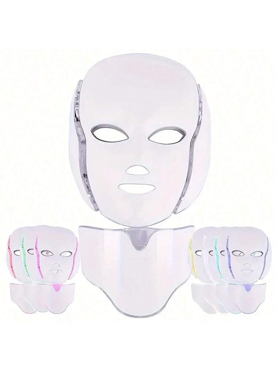 [LED Facial Mask Beauty Device] Seven-Color LED Facial Mask Beauty Device- Household Plug-In Facial Care Instrument For Face And Neck- Convenient Home Skincare