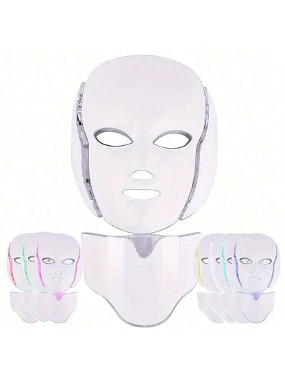 [LED Facial Mask Beauty Device] Seven-Color LED Facial Mask Beauty Device- Household Plug-In Facial Care Instrument For Face And Neck- Convenient Home Skincare
