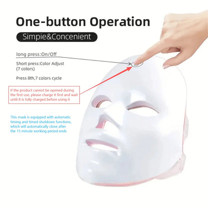 LED Light Therapy Mask, 7-Color LED Mask Light Therapy, Facial Light Therapy Device, Red Light Therapy, Suitable For All Skin Types, Facial Skin Care Tools, Red Light Mask