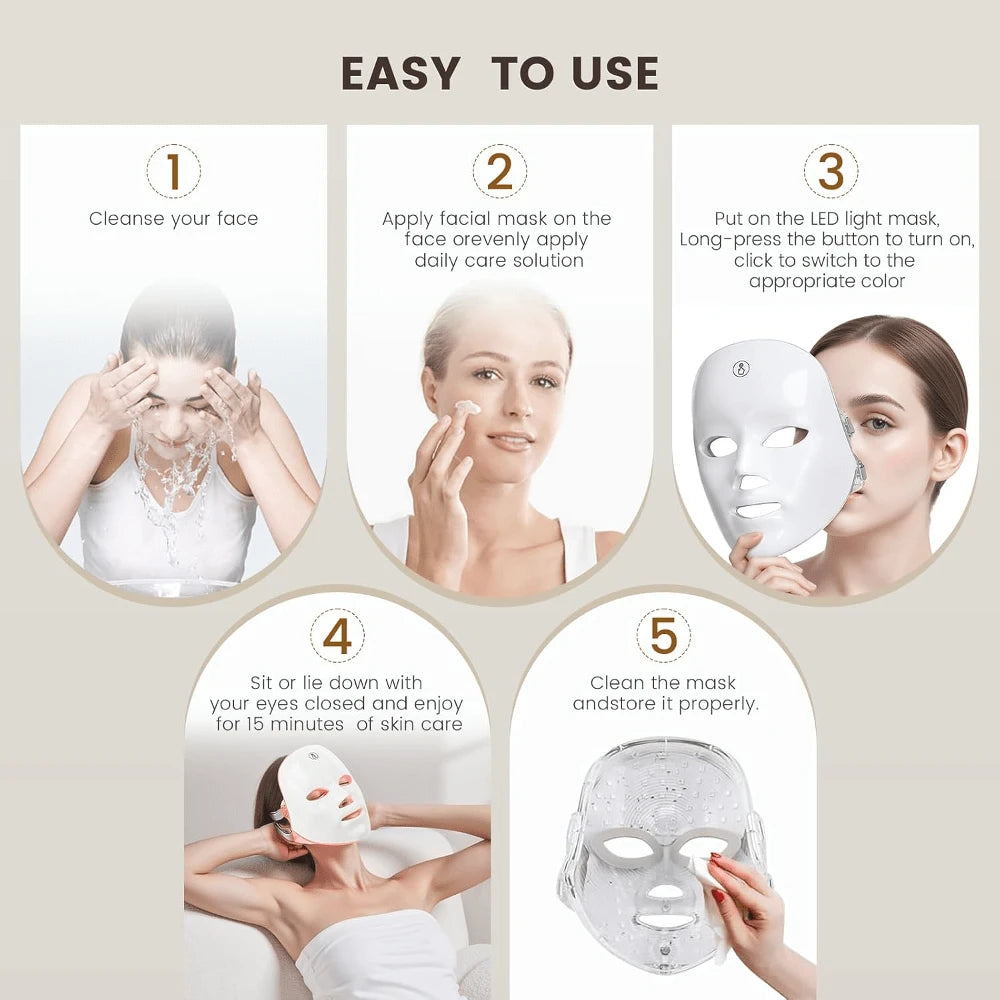 LED Light Therapy Mask, 7-Color LED Mask Light Therapy, Facial Light Therapy Device, Red Light Therapy, Suitable For All Skin Types, Facial Skin Care Tools, Red Light Mask