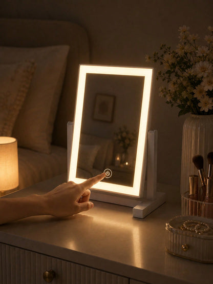 LED Makeup Mirror, Desktop Makeup Mirror With Light, 3 Lighting Modes Makeup Mirror, 200mAh, USB Rechargeable Makeup Mirror With Light, Travel Makeup Mirror, Portable Makeup Mirror, Suitable For Stude