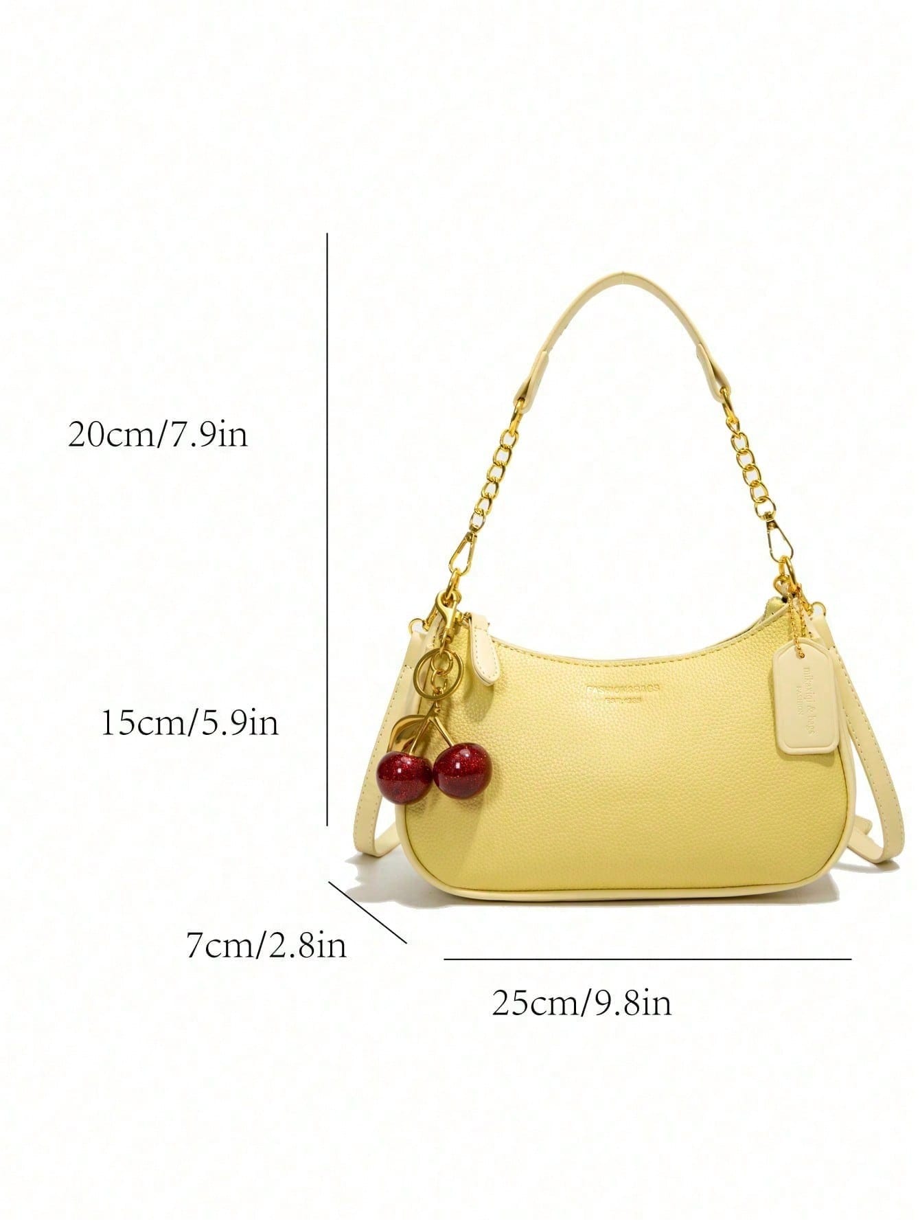 Letter Pattern  Solid Color Pu Waterproof Fabric Shoulder Crescent Bag Underarm Bag Is Suitable For Shopping And Can Be Slung.Y2k,Yellow,Cherrypendant