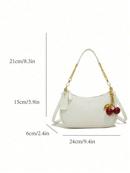 Letter Pattern  Solid Color Pu Waterproof Fabric Shoulder Crescent Bag Underarm Bag Is Suitable For Shopping And Can Be Slung.Y2k,Yellow,Cherrypendant