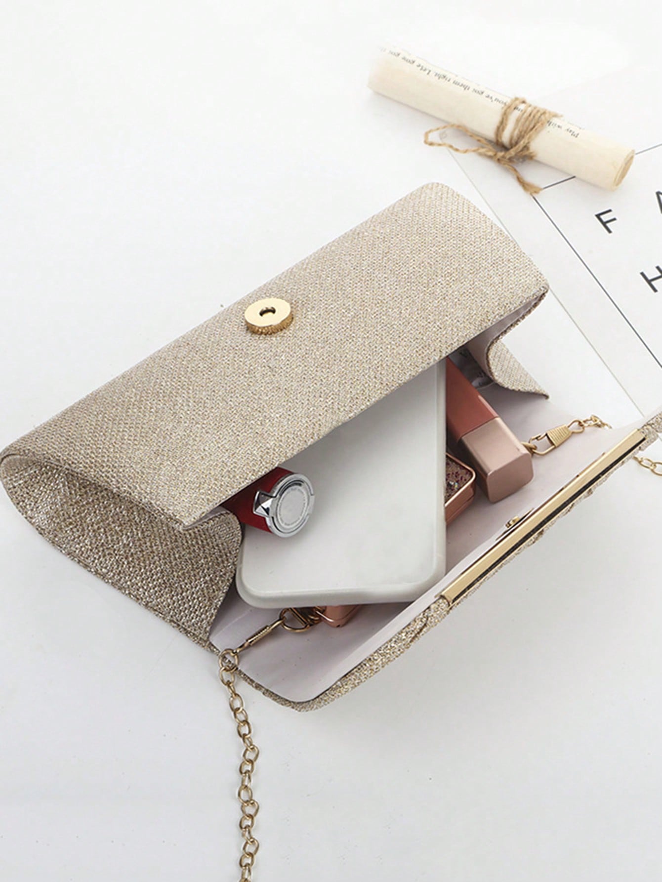 Lightweight, Business Casual Rhinestone Decor Bucket Bag Mini Drawstring Design
