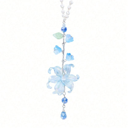 Lily Leaf Car Charm- Blue Waterlily Crystal Drop Floral Sun Catcher For Rear View Mirror Decor, Resin Flower Beads Cars Interior Hanging Accessory For Women Men