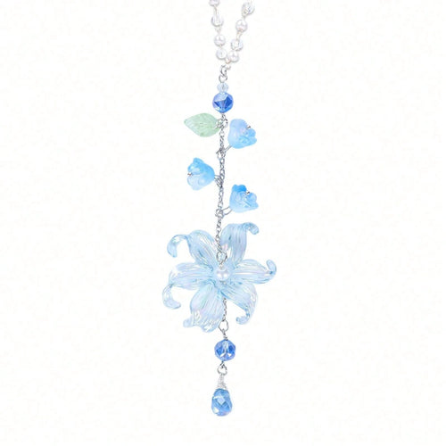 Lily Leaf Car Charm- Blue Waterlily Crystal Drop Floral Sun Catcher For Rear View Mirror Decor, Resin Flower Beads Cars Interior Hanging Accessory For Women Men