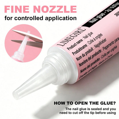 LIMEGIRL 2PCS Nail Glue Tool Set With Nail Glue, Nail File, Buffer Block, Dust Brush & Cuticle Stick, Quick Dry Press On Nail Accessories For DIY Manicure & Nail Repair