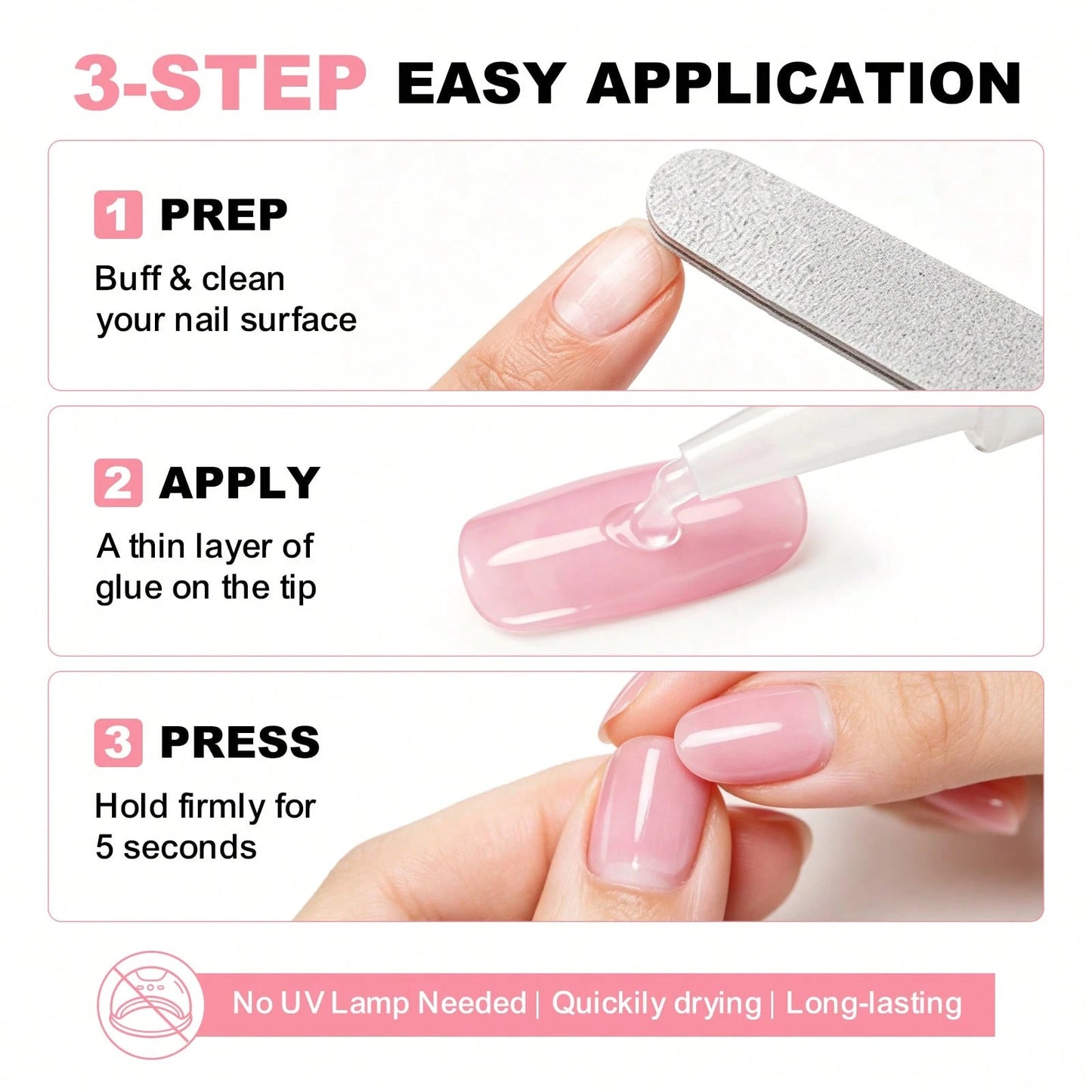 LIMEGIRL 2PCS Nail Glue Tool Set With Nail Glue, Nail File, Buffer Block, Dust Brush & Cuticle Stick, Quick Dry Press On Nail Accessories For DIY Manicure & Nail Repair