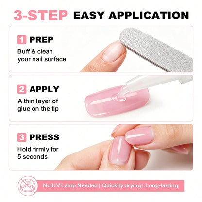 LIMEGIRL 2PCS Nail Glue Tool Set With Nail Glue, Nail File, Buffer Block, Dust Brush & Cuticle Stick, Quick Dry Press On Nail Accessories For DIY Manicure & Nail Repair