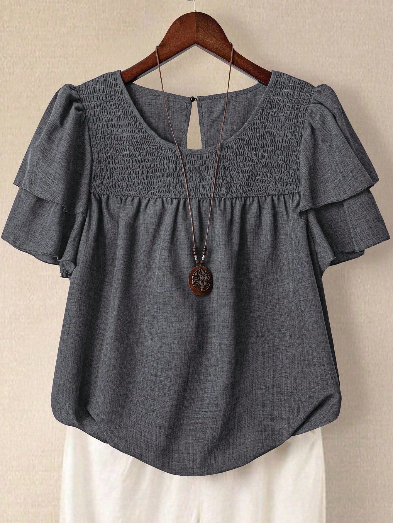 Linhara Plus Size Women's Round Neck Double Layer Ruffle Sleeve Short Sleeve Blouse, Striped Shirt, Summer Women's Top, Vacation, Casual Daily Shirt