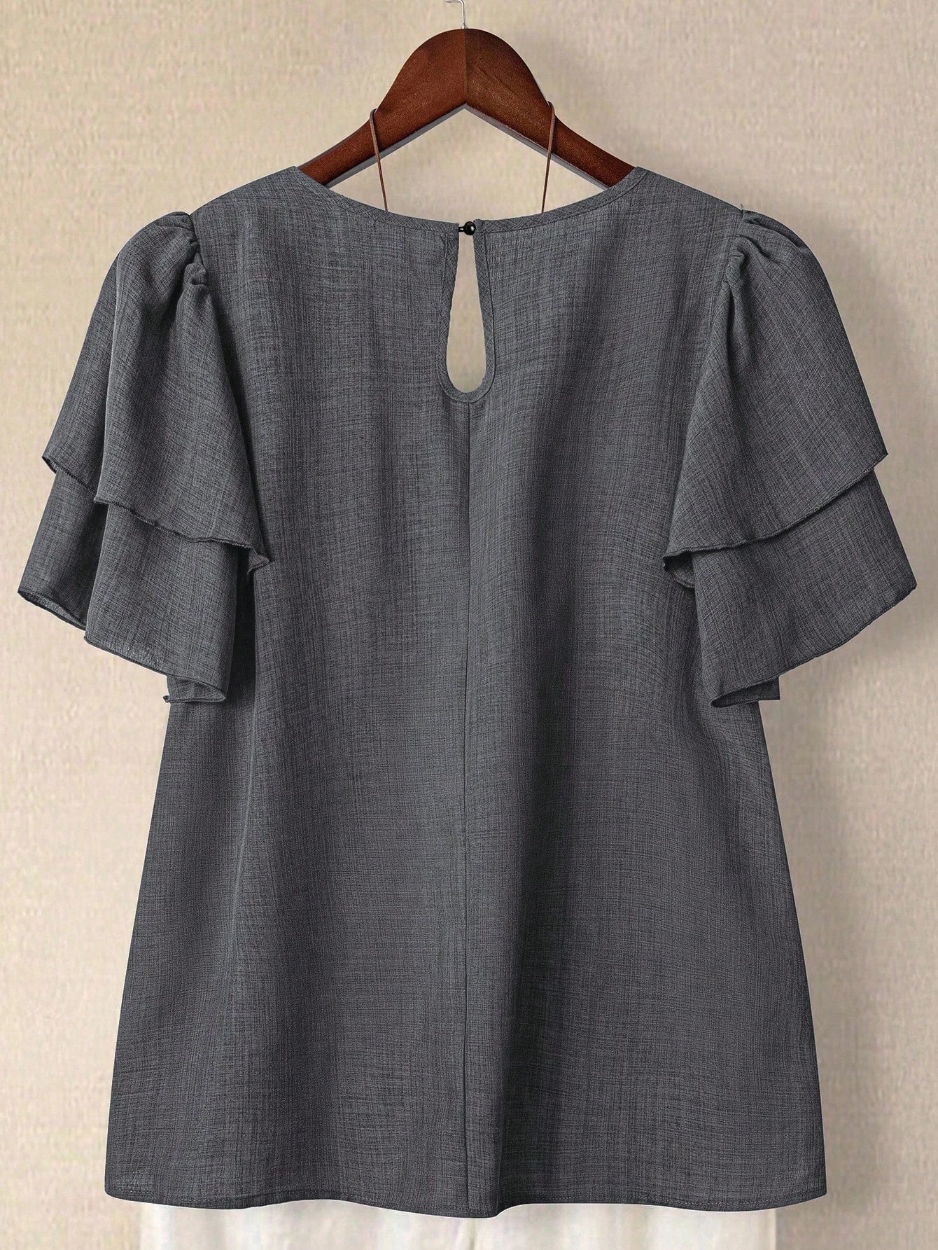 Linhara Plus Size Women's Round Neck Double Layer Ruffle Sleeve Short Sleeve Blouse, Striped Shirt, Summer Women's Top, Vacation, Casual Daily Shirt