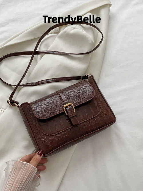 Livesso Women's Fashion Casual Versatile Solid Color PU Leather Belt Decor Crossbody Bag