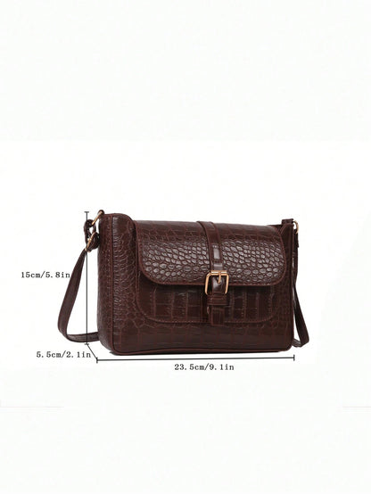 Livesso Women's Fashion Casual Versatile Solid Color PU Leather Belt Decor Crossbody Bag