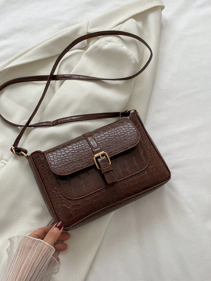 Livesso Women's Fashion Casual Versatile Solid Color PU Leather Belt Decor Crossbody Bag