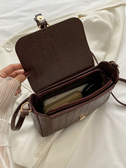 Livesso Women's Fashion Casual Versatile Solid Color PU Leather Belt Decor Crossbody Bag