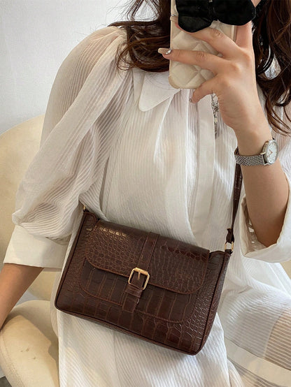 Livesso Women's Fashion Casual Versatile Solid Color PU Leather Belt Decor Crossbody Bag