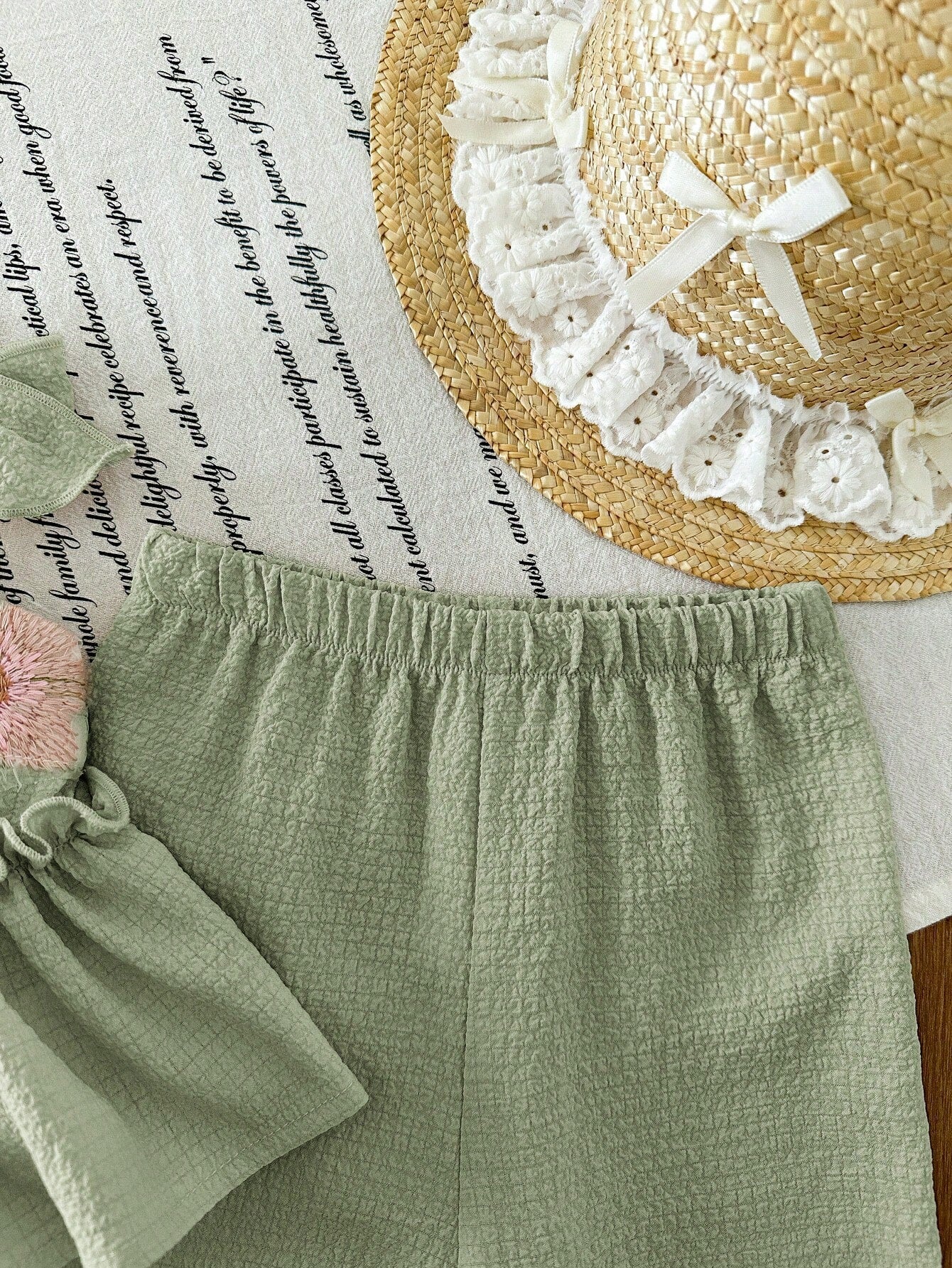 LMoss Kids 2pcs Baby Girl Woven Solid Color Embroidered Casual Camisole And Long Pants Set