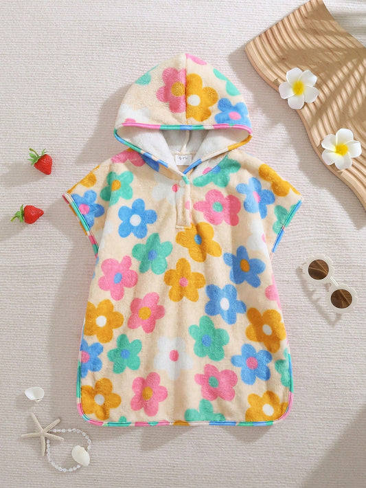 LMoss Kids Baby Girls Floral Print Short Sleeve Hooded Half-Zip Swimsuit